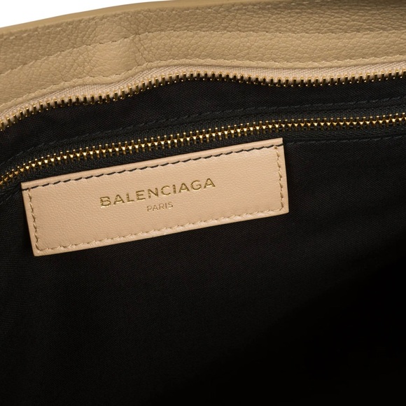 Auth Balenciaga City Bag medium Metallic edge Beige Chèvre Gold strap Mirror - Picture 11 of 12